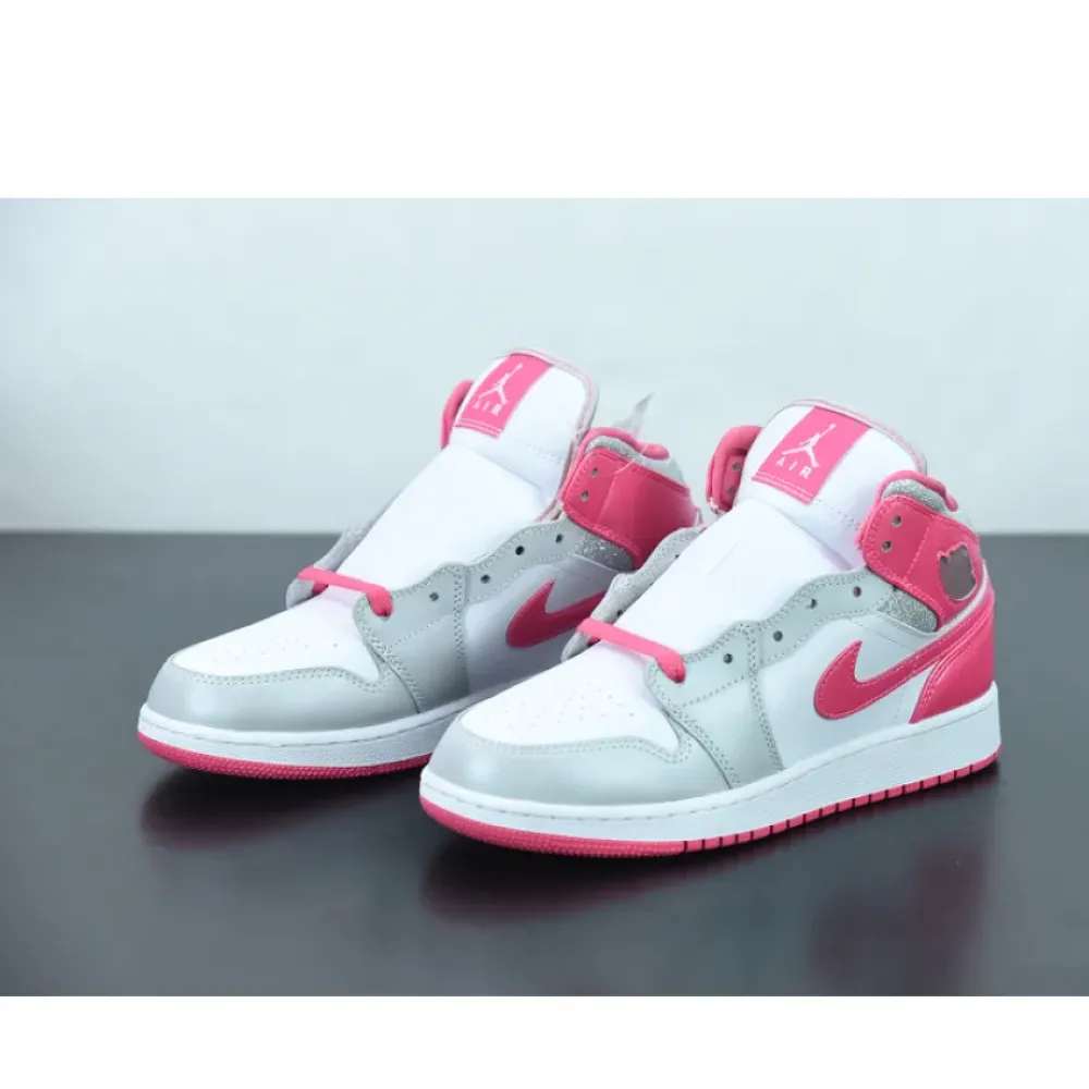 Air Jordan 1 Mid White/Metallic Platinum-Dynamic Pink  555112-109