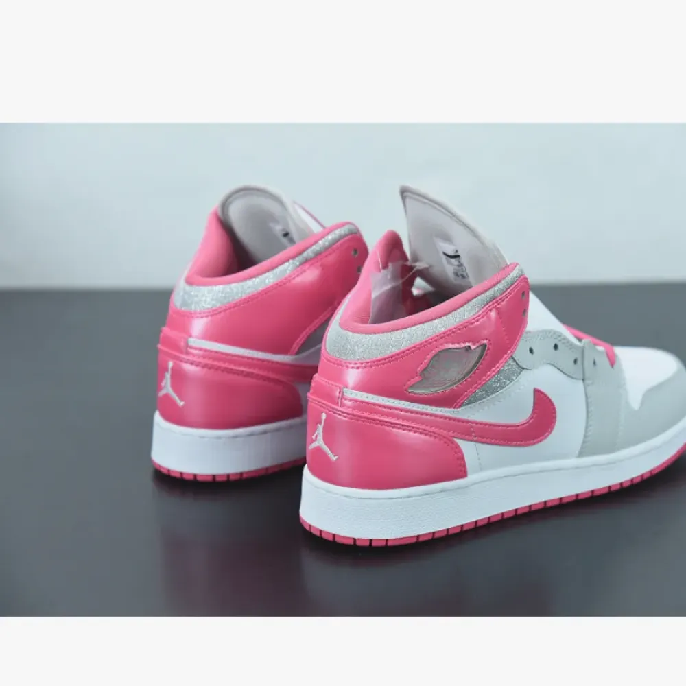 Air Jordan 1 Mid White/Metallic Platinum-Dynamic Pink  555112-109