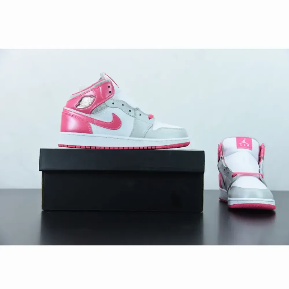 Air Jordan 1 Mid White/Metallic Platinum-Dynamic Pink  555112-109