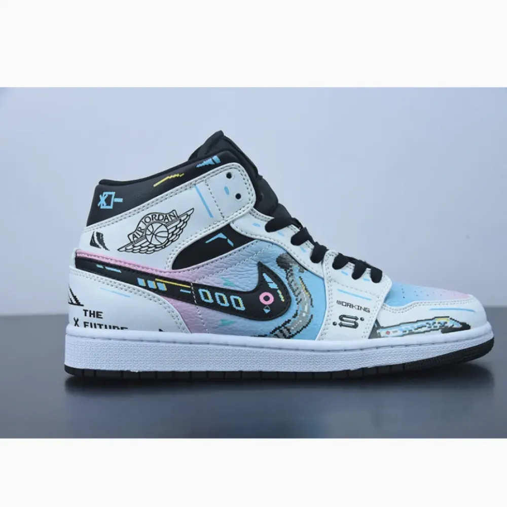 Custom Air Jordan 1 Mid OG ’Video Game’ White Black