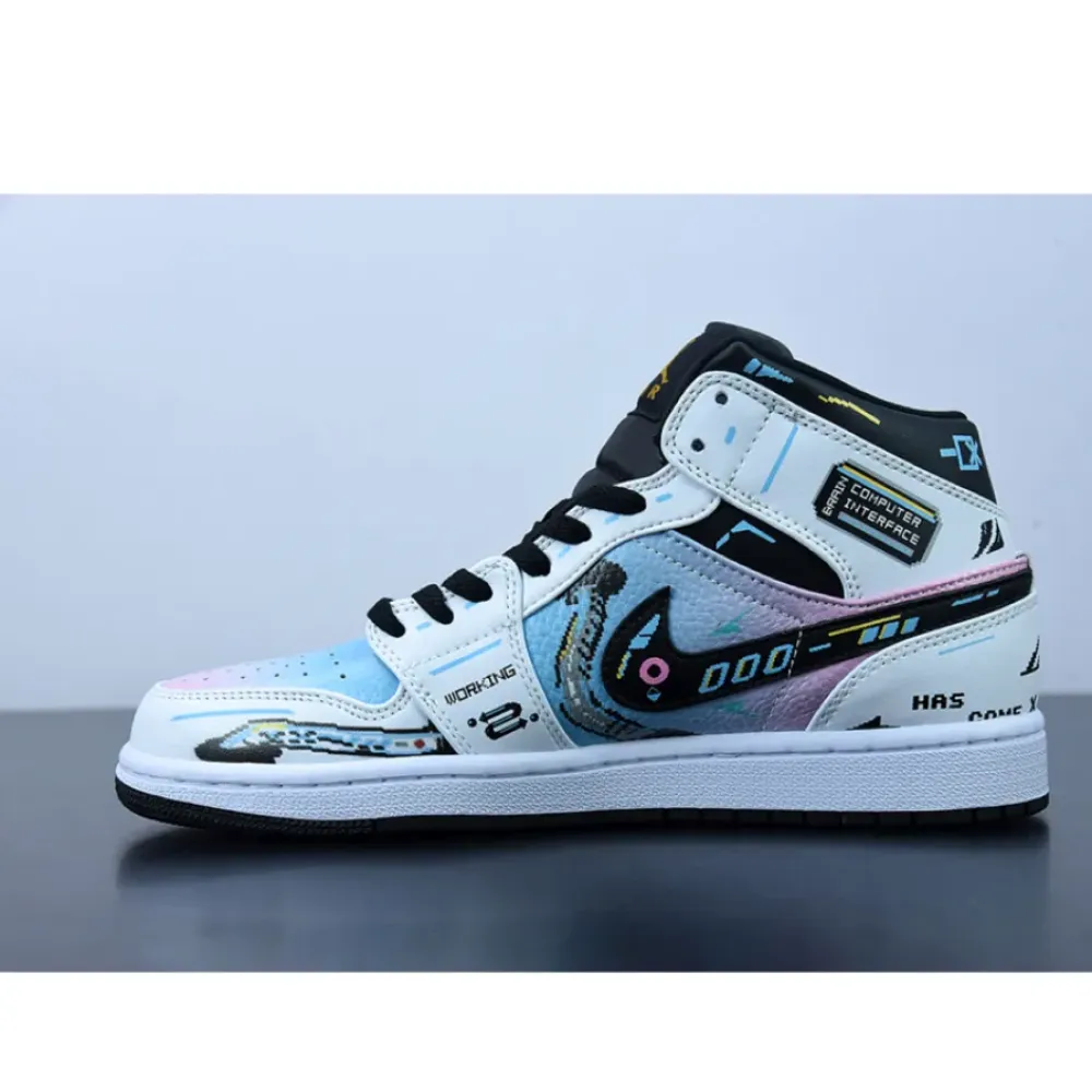 Custom Air Jordan 1 Mid OG ’Video Game’ White Black