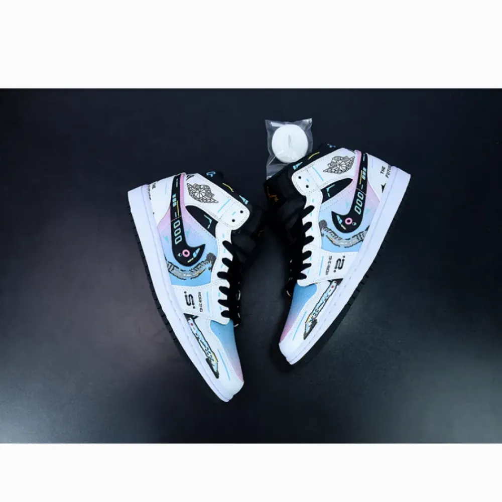 Custom Air Jordan 1 Mid OG ’Video Game’ White Black