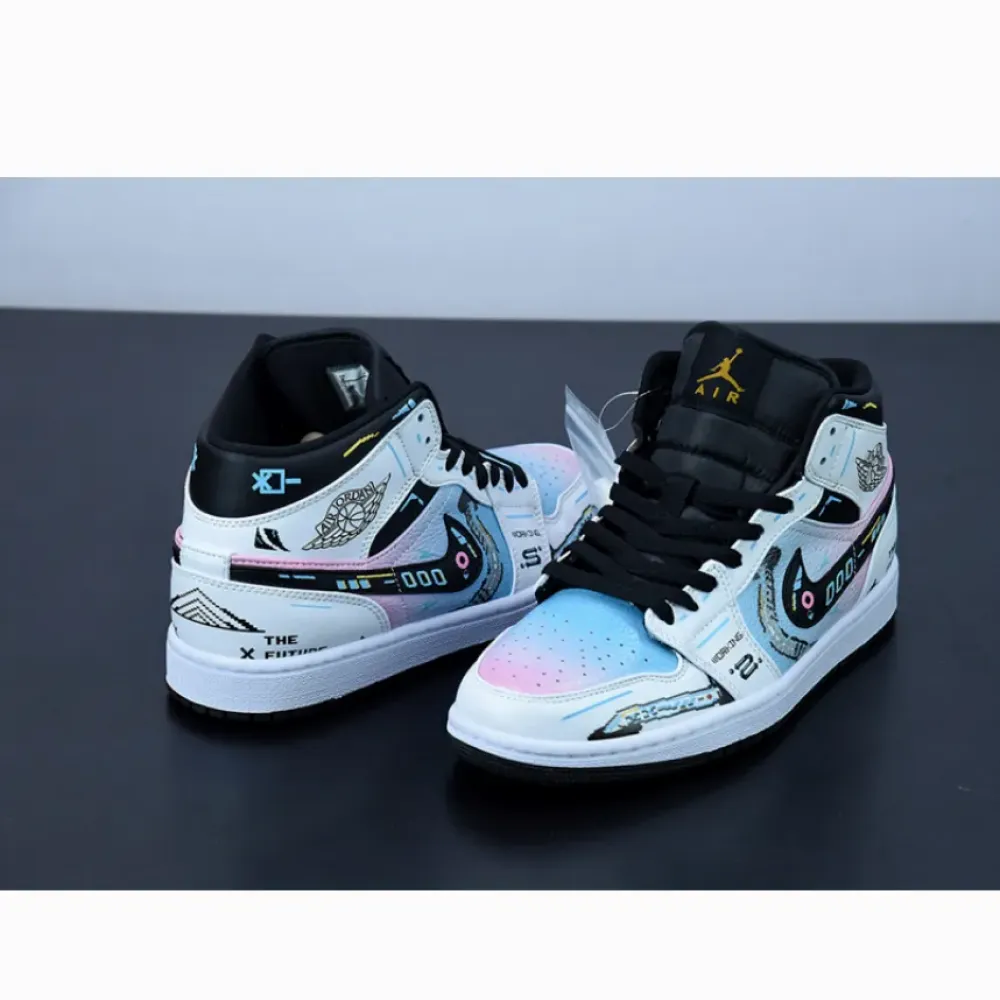 Custom Air Jordan 1 Mid OG ’Video Game’ White Black