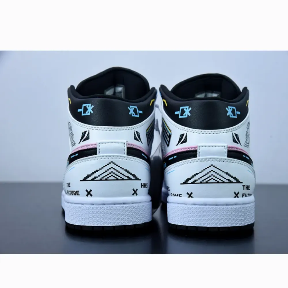Custom Air Jordan 1 Mid OG ’Video Game’ White Black