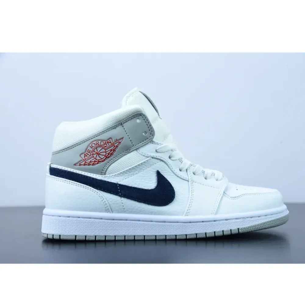 Air Jordan 1 Mid Paris White/Grey-Navy-Red  DR8038-100