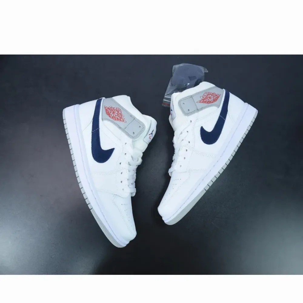 Air Jordan 1 Mid Paris White/Grey-Navy-Red  DR8038-100