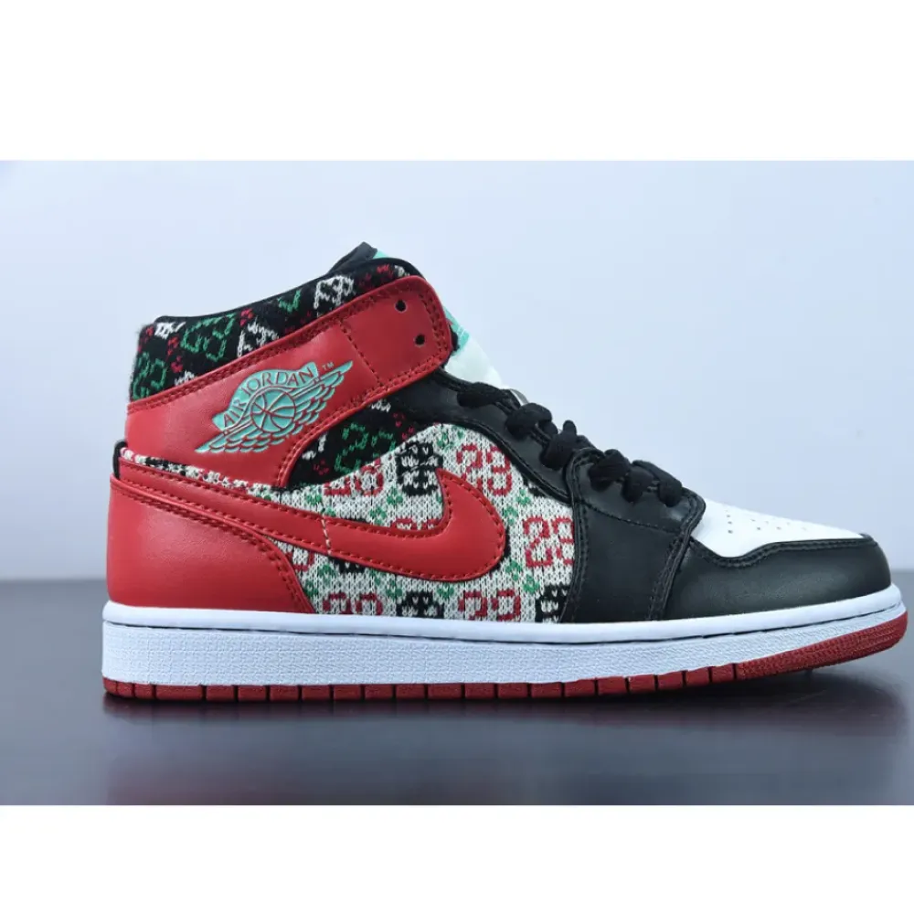 Air Jordan 1 Mid ‘Holiday’ White/Black-Roma Green-University Red  DM1208-150