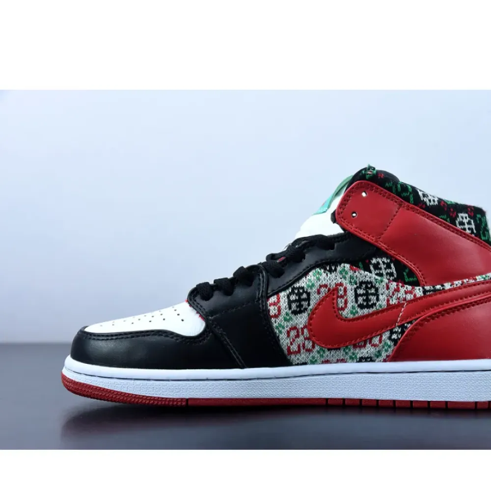 Air Jordan 1 Mid ‘Holiday’ White/Black-Roma Green-University Red  DM1208-150