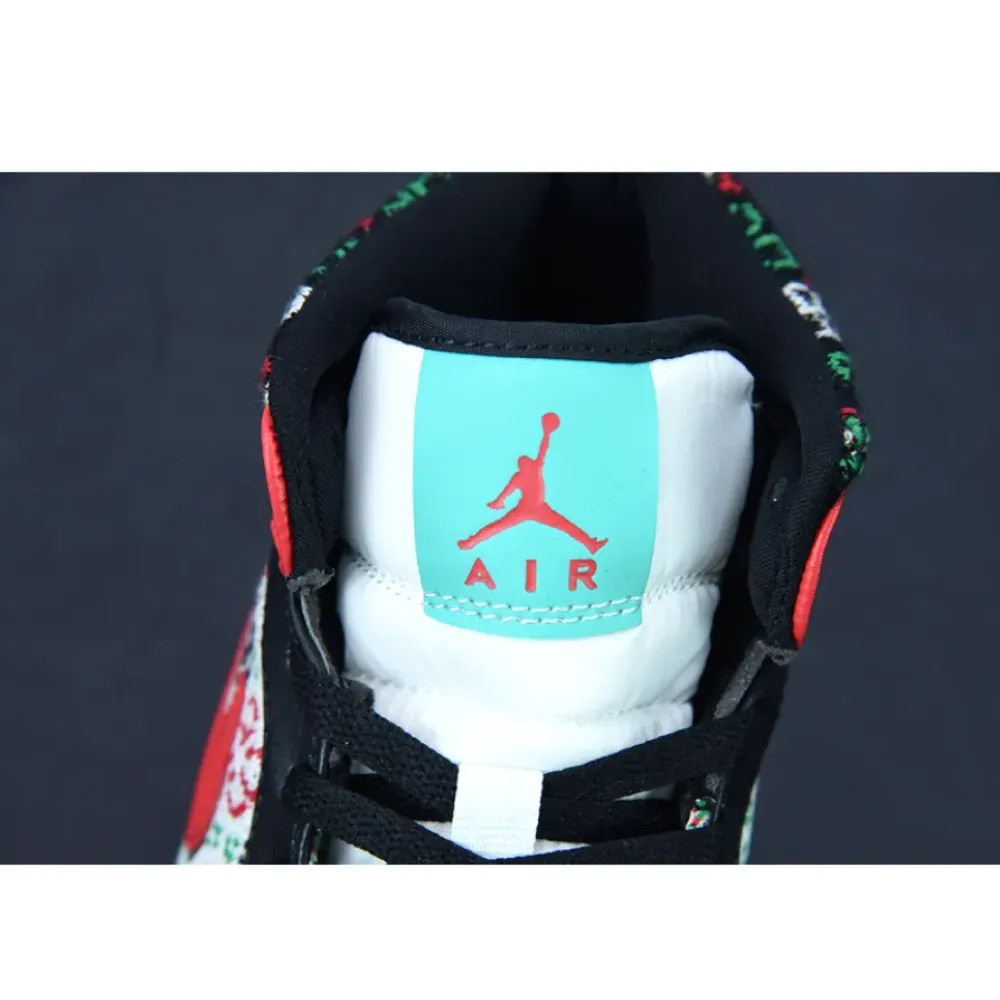 Air Jordan 1 Mid ‘Holiday’ White/Black-Roma Green-University Red  DM1208-150