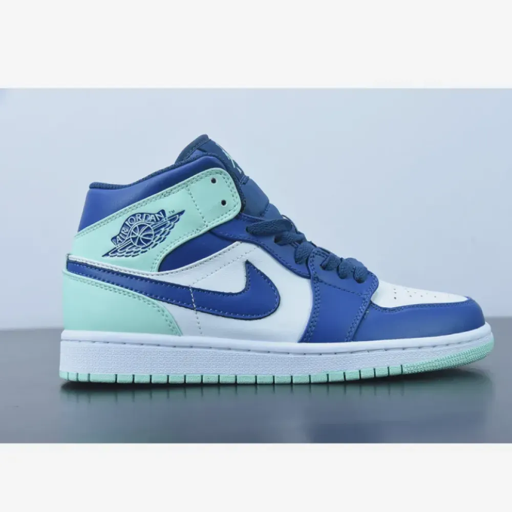 Air Jordan 1 Mid White/Navy-Blue Mint  554724-413