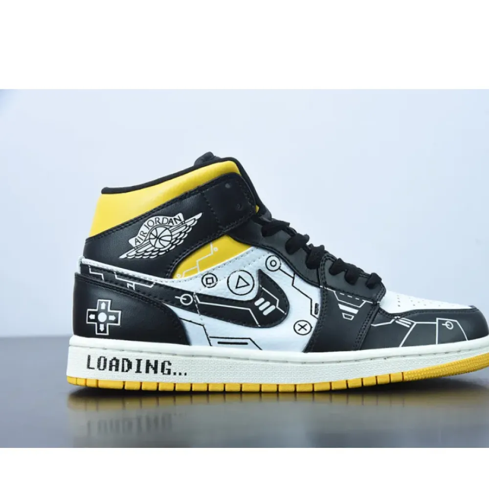Custom Air Jordan 1 Mid OG ’Video Game’ Black White Yellow