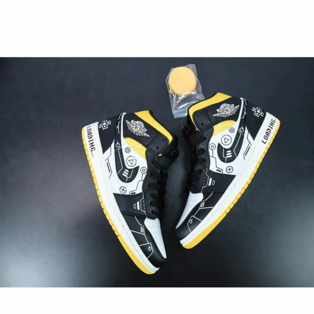 Custom Air Jordan 1 Mid OG ’Video Game’ Black White Yellow