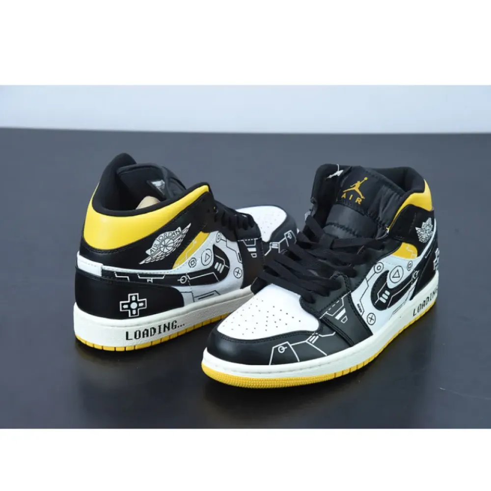 Custom Air Jordan 1 Mid OG ’Video Game’ Black White Yellow
