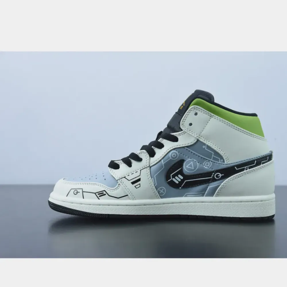 Custom Air Jordan 1 Mid OG ’Video Game’ White Grey Black