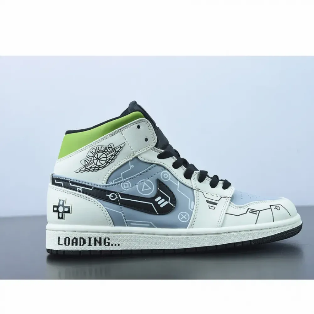 Custom Air Jordan 1 Mid OG ’Video Game’ White Grey Black