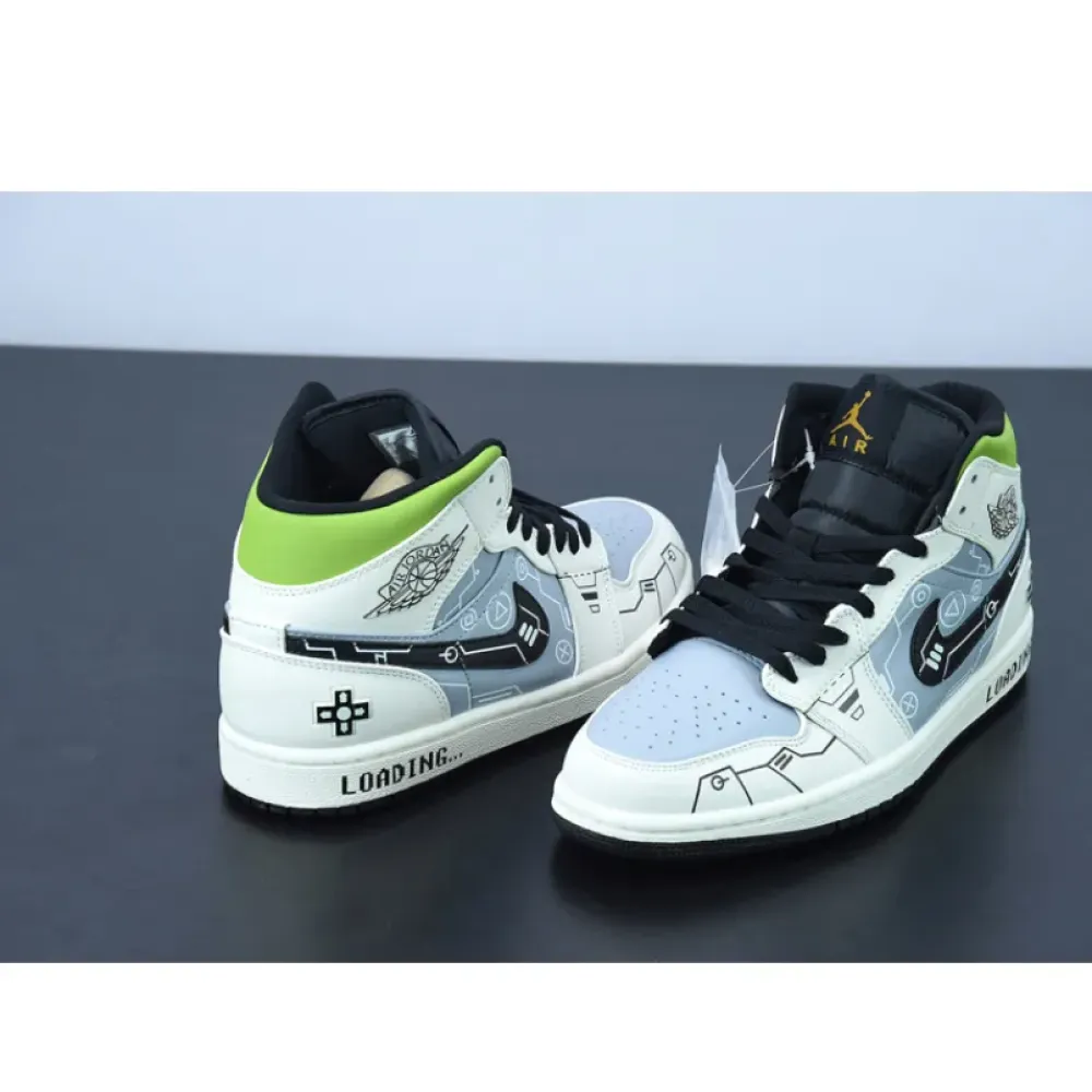 Custom Air Jordan 1 Mid OG ’Video Game’ White Grey Black