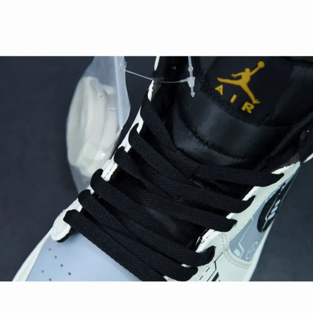 Custom Air Jordan 1 Mid OG ’Video Game’ White Grey Black