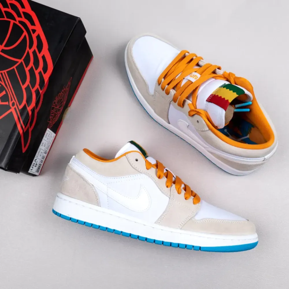 Air Jordan 1 Low ‘City Pack Los Angeles’ White/Kumquat/Blue/Light Bone 641888 140