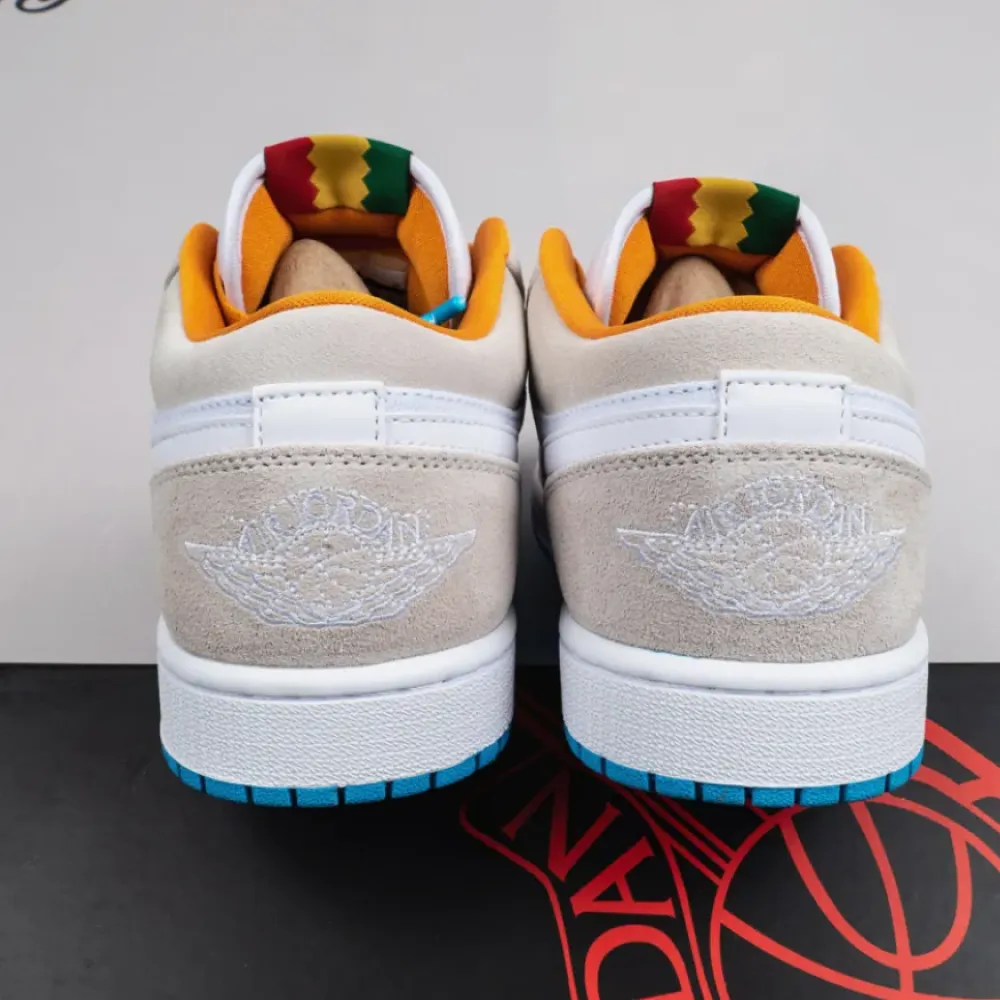 Air Jordan 1 Low ‘City Pack Los Angeles’ White/Kumquat/Blue/Light Bone 641888 140