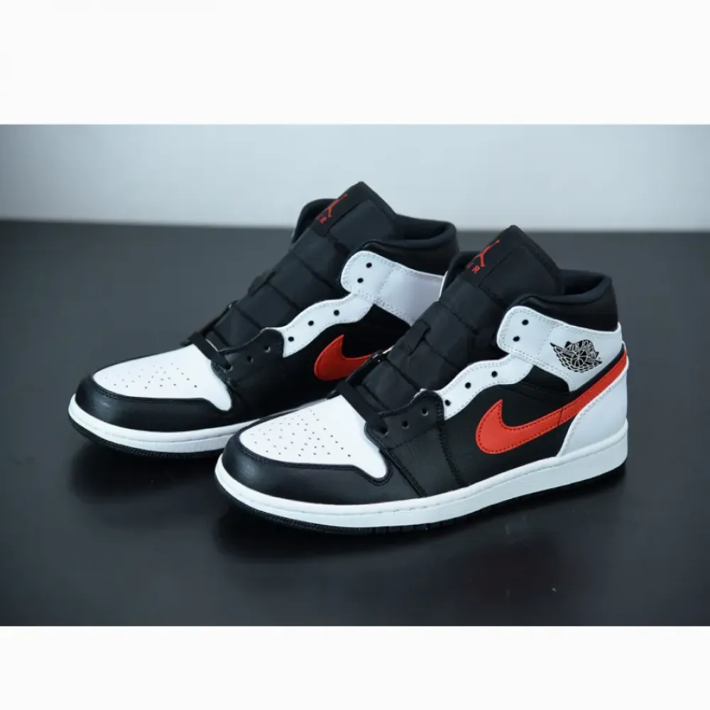 Air Jordan 1 Mid Black/Chile Red-White  554724-075