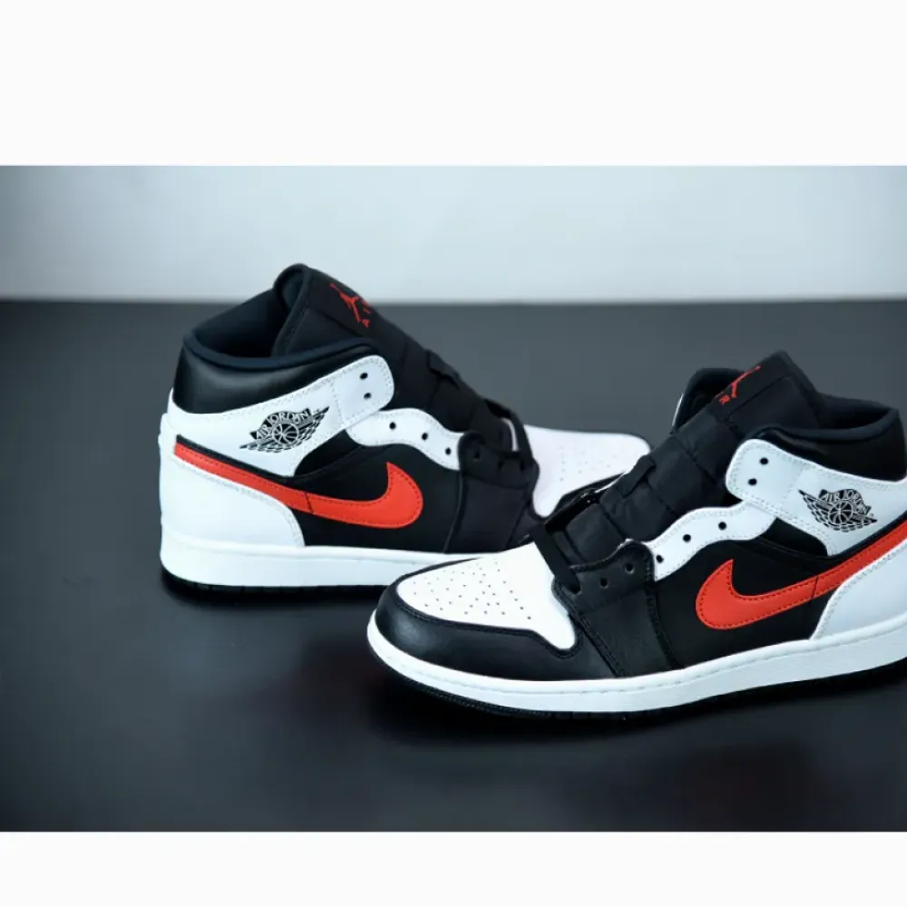 Air Jordan 1 Mid Black/Chile Red-White  554724-075