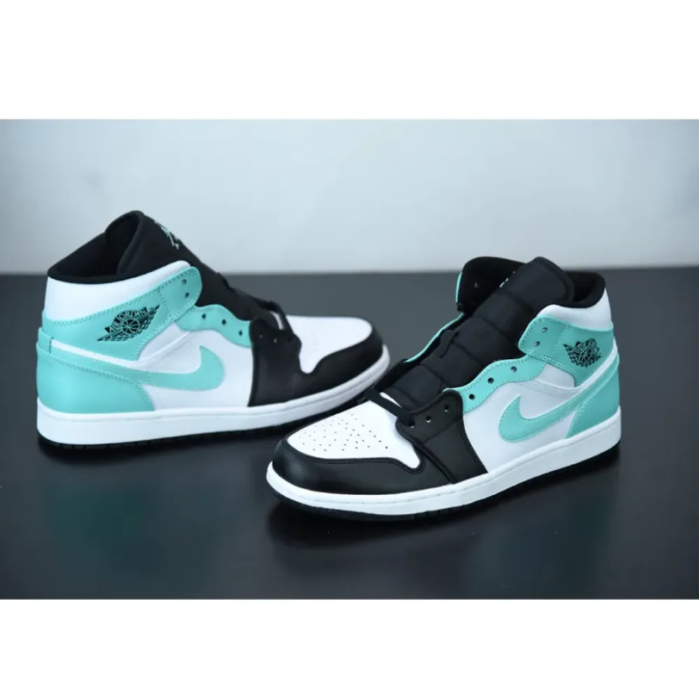 Air Jordan 1 Mid White/Black-Island Green  554724-132
