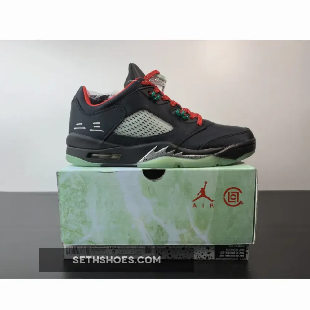 Clot x Air Jordan 5 Low Black Red Volt  DM4640-036