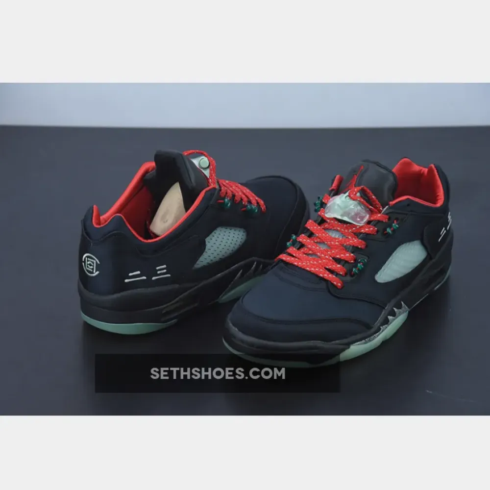 Clot x Air Jordan 5 Low Black Red Volt  DM4640-036