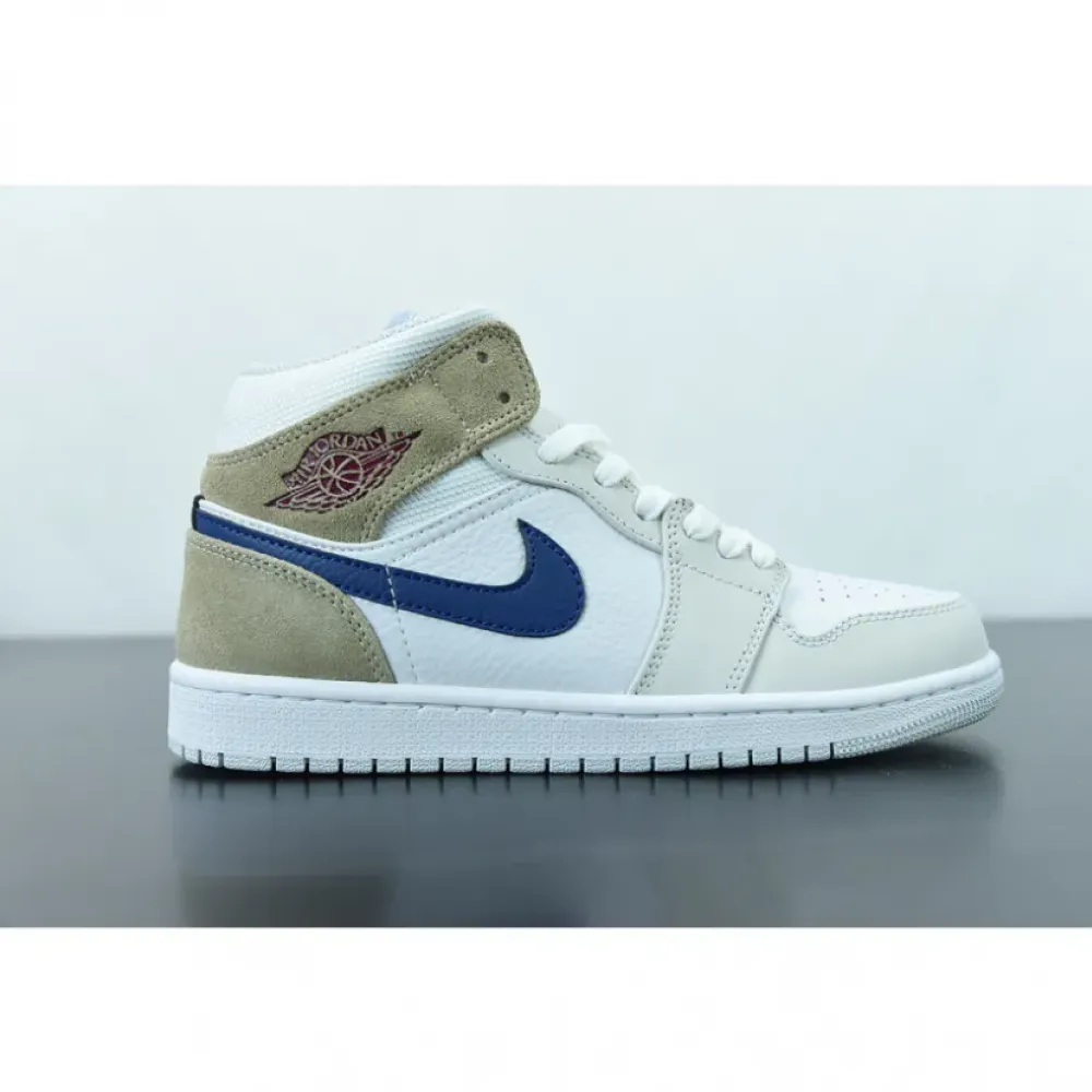 Air Jordan 1 Mid Navy Swooshes and Tan Suede  DO6726-100