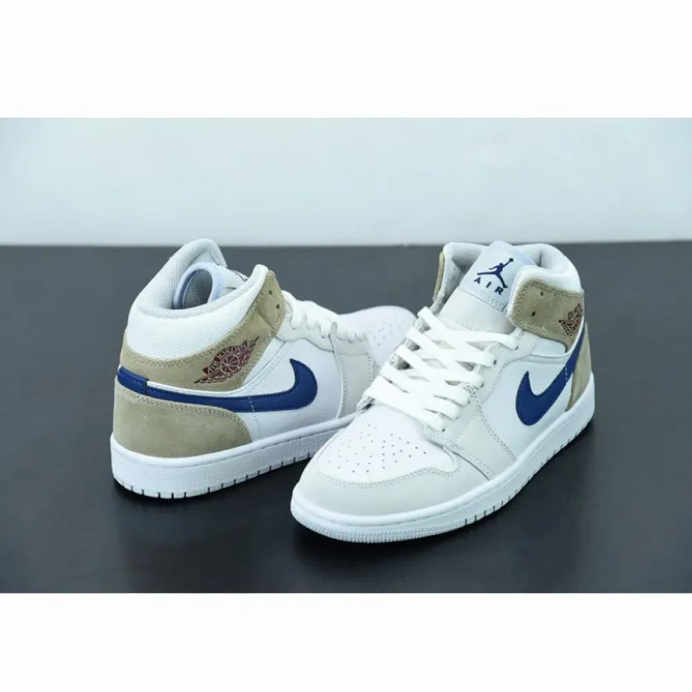 Air Jordan 1 Mid Navy Swooshes and Tan Suede  DO6726-100