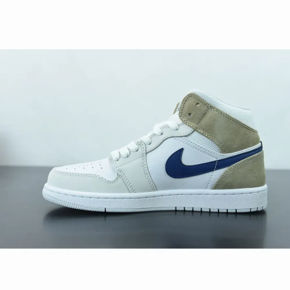 Air Jordan 1 Mid Navy Swooshes and Tan Suede  DO6726-100