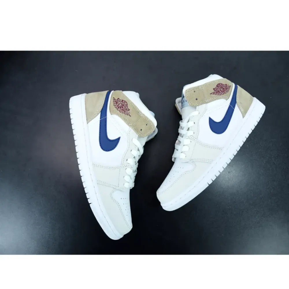 Air Jordan 1 Mid Navy Swooshes and Tan Suede  DO6726-100