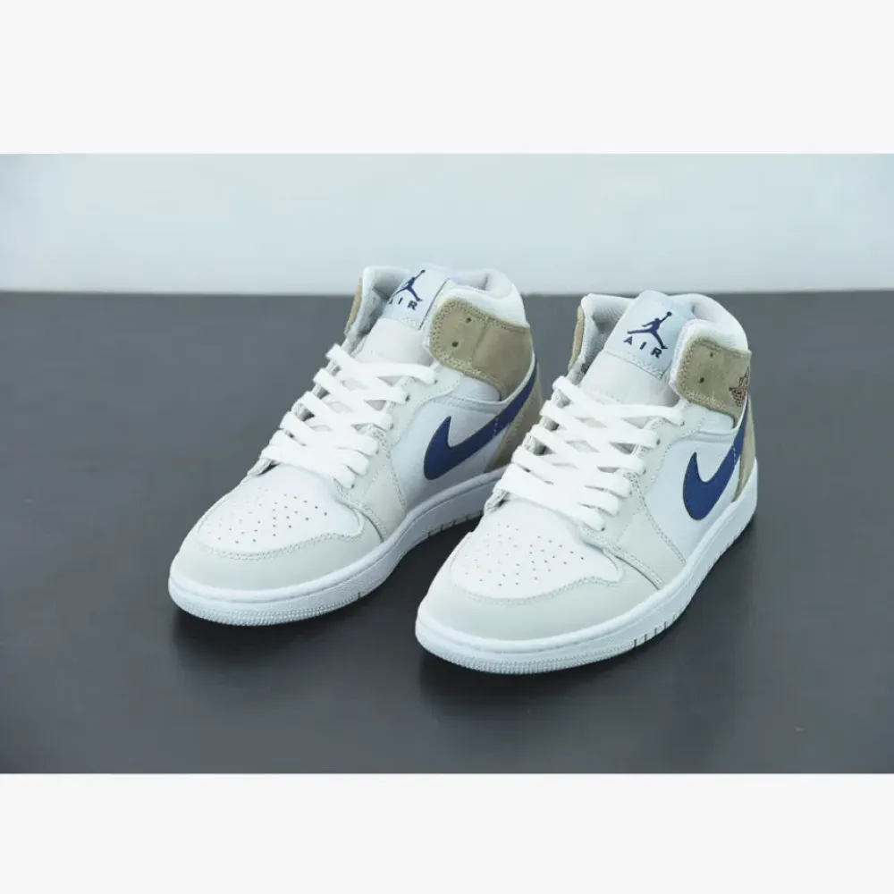 Air Jordan 1 Mid Navy Swooshes and Tan Suede  DO6726-100