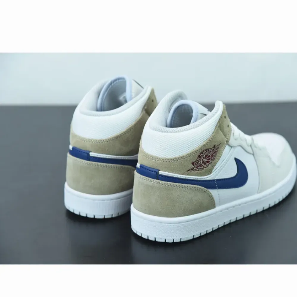 Air Jordan 1 Mid Navy Swooshes and Tan Suede  DO6726-100