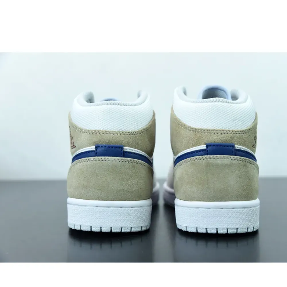 Air Jordan 1 Mid Navy Swooshes and Tan Suede  DO6726-100