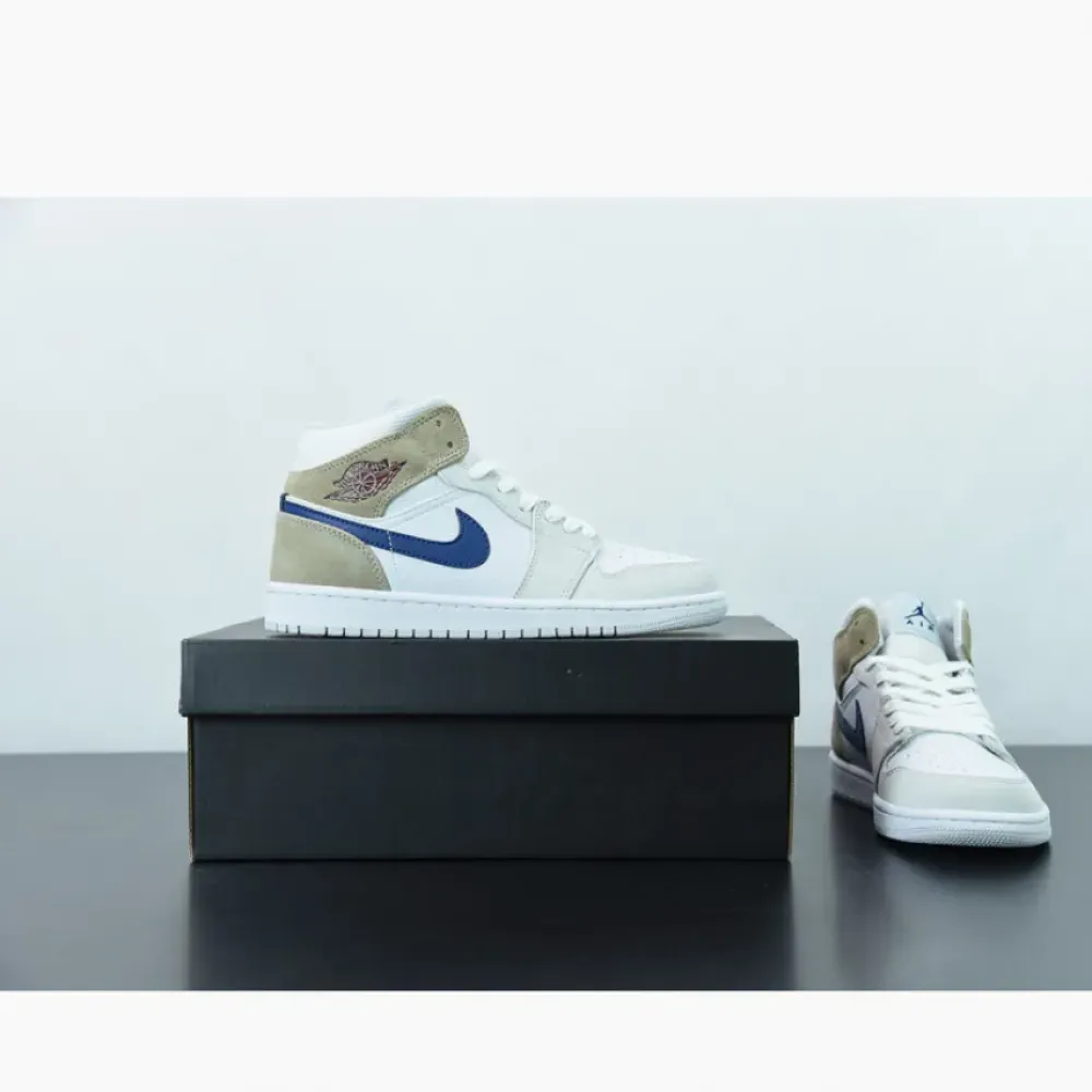 Air Jordan 1 Mid Navy Swooshes and Tan Suede  DO6726-100