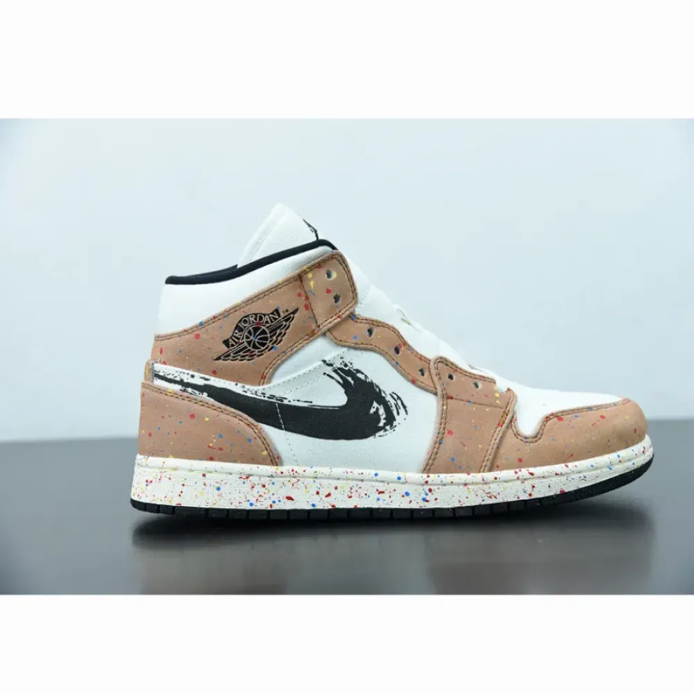 Air Jordan 1 Mid SE ‘Brushstroke’ Sail/Black-Cider-Chile Red  DA8005-100