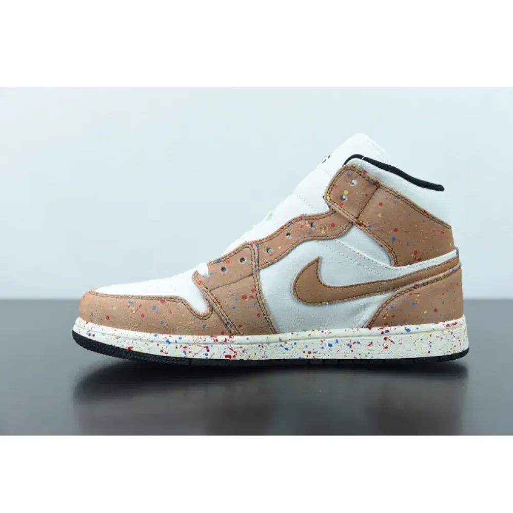 Air Jordan 1 Mid SE ‘Brushstroke’ Sail/Black-Cider-Chile Red  DA8005-100