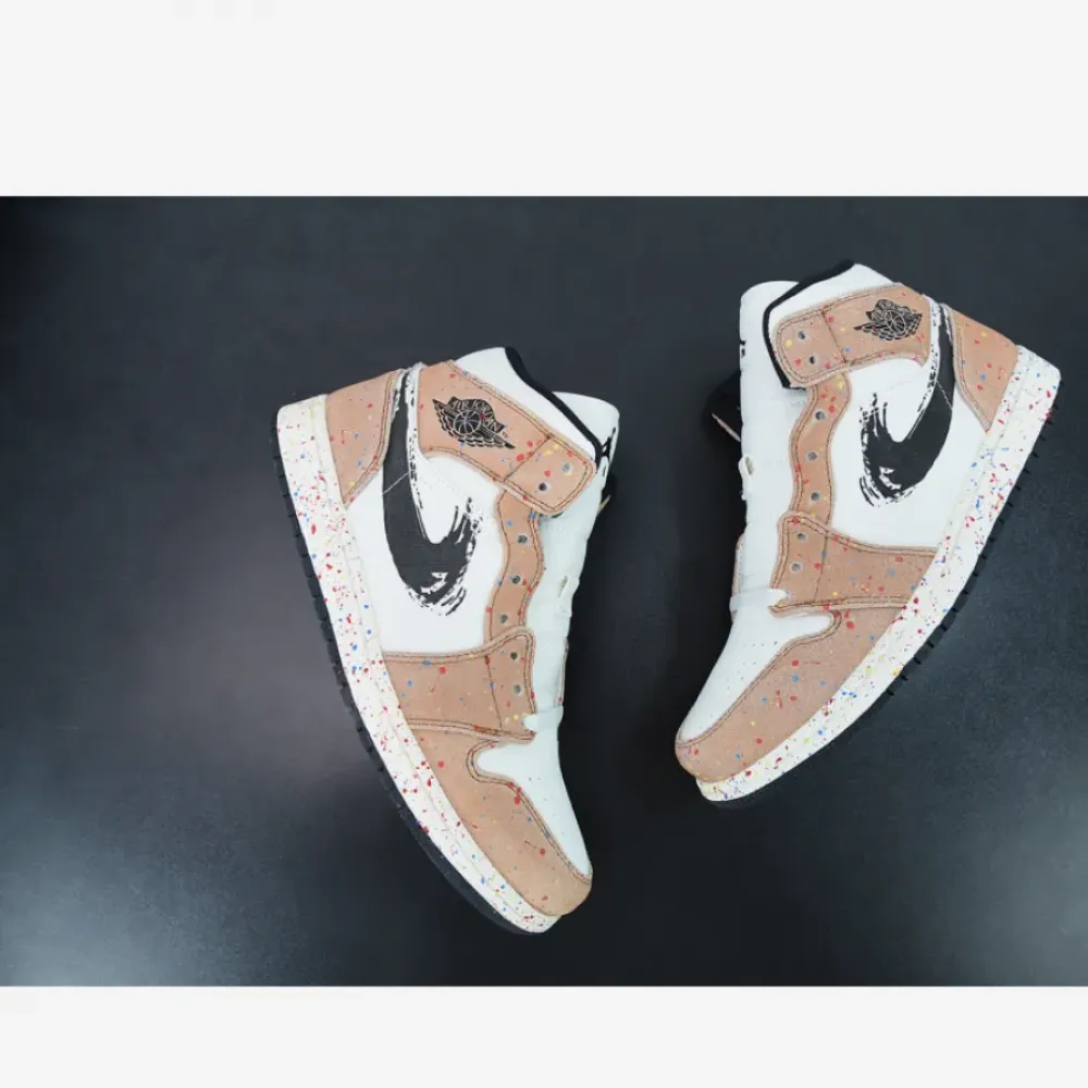 Air Jordan 1 Mid SE ‘Brushstroke’ Sail/Black-Cider-Chile Red  DA8005-100