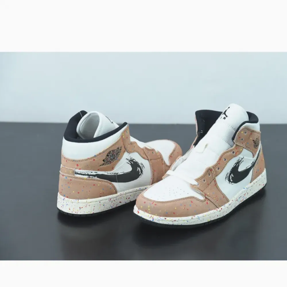 Air Jordan 1 Mid SE ‘Brushstroke’ Sail/Black-Cider-Chile Red  DA8005-100