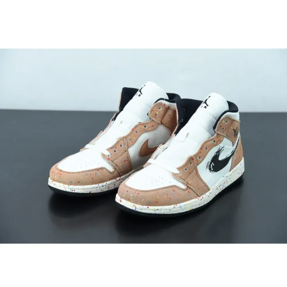 Air Jordan 1 Mid SE ‘Brushstroke’ Sail/Black-Cider-Chile Red  DA8005-100