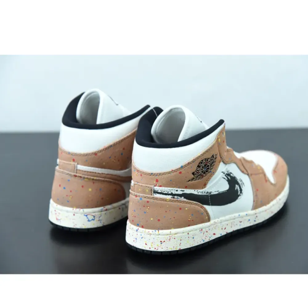 Air Jordan 1 Mid SE ‘Brushstroke’ Sail/Black-Cider-Chile Red  DA8005-100