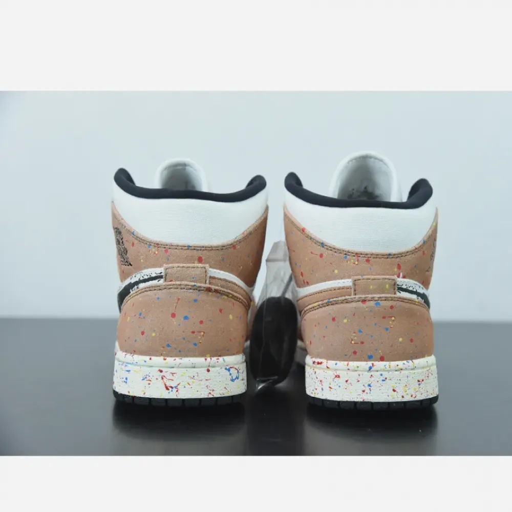 Air Jordan 1 Mid SE ‘Brushstroke’ Sail/Black-Cider-Chile Red  DA8005-100