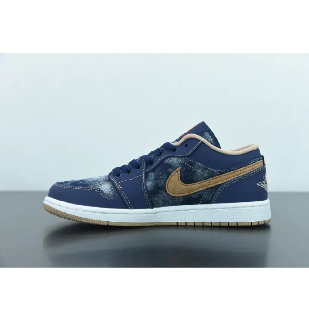 Air Jordan 1 Low SE “Denim” Midnight Navy/Red-White-Hemp  DH1259-400