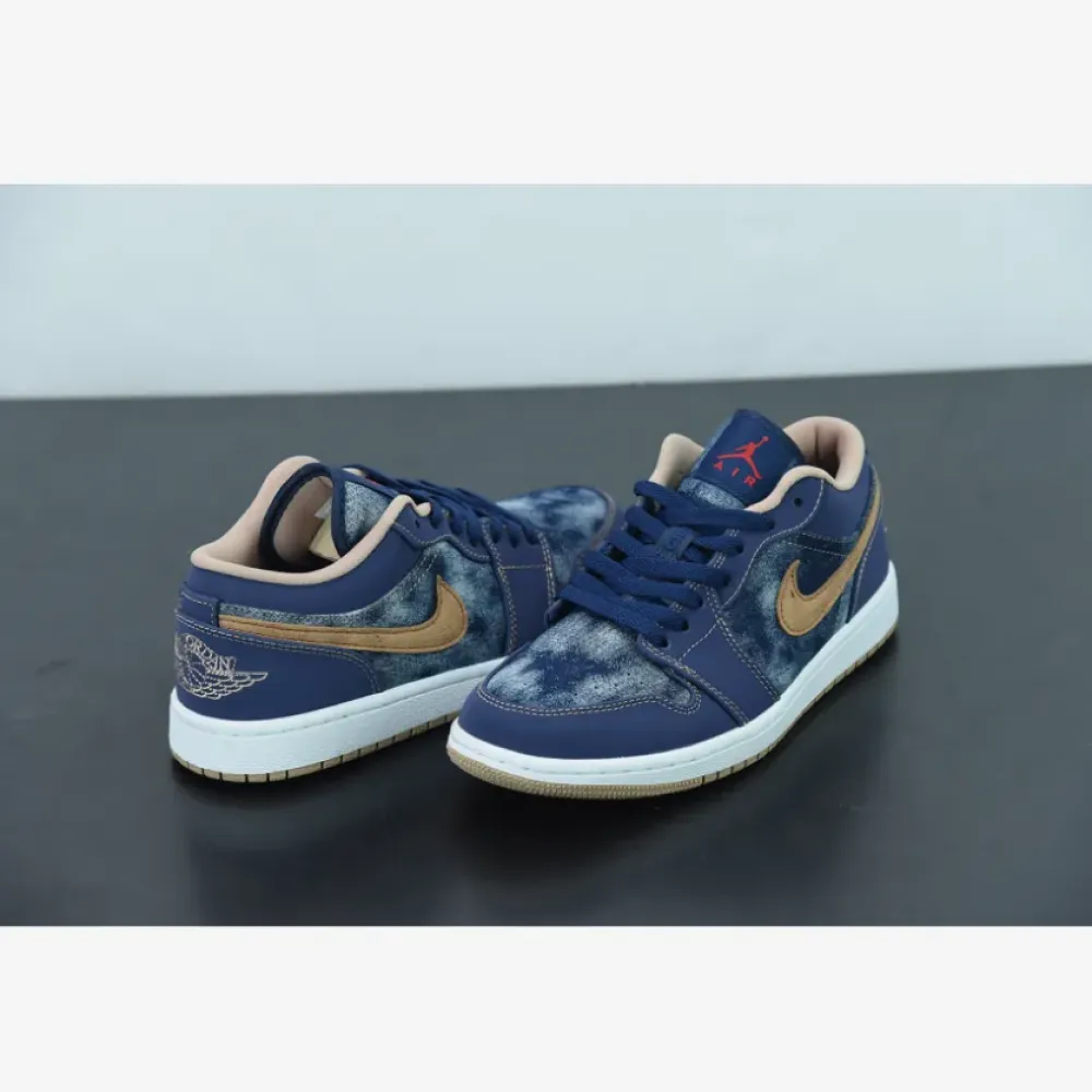 Air Jordan 1 Low SE “Denim” Midnight Navy/Red-White-Hemp  DH1259-400