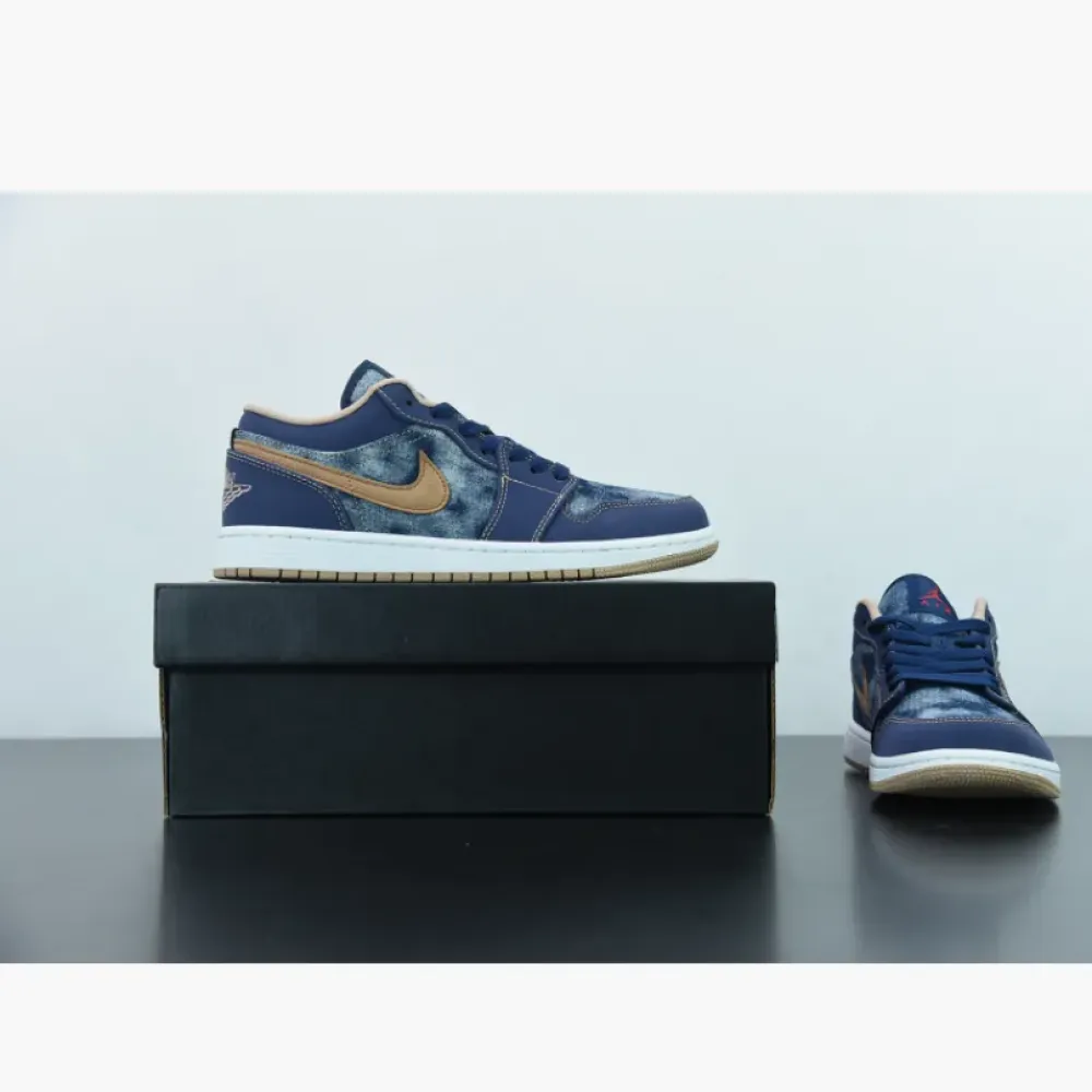 Air Jordan 1 Low SE “Denim” Midnight Navy/Red-White-Hemp  DH1259-400