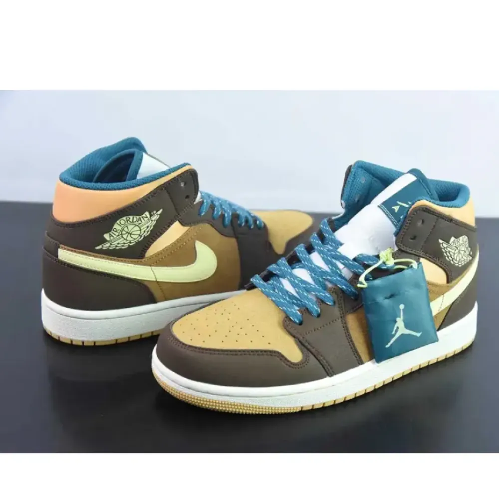 Air Jordan 1 Mid Cacao Wow/Luminous Green-Geode Teal  DZ6335-200